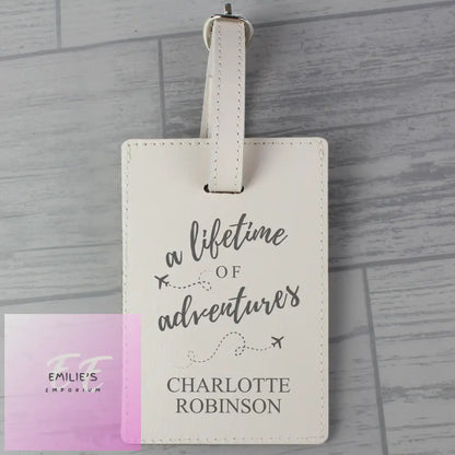 Personalised Lifetime Of Adventures Cream Luggage Tag