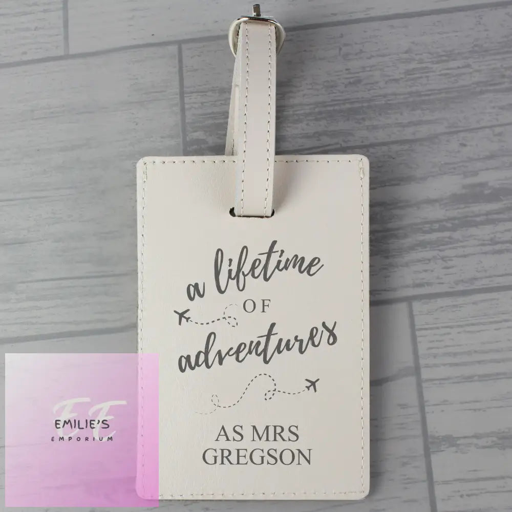 Personalised Lifetime Of Adventures Cream Luggage Tag