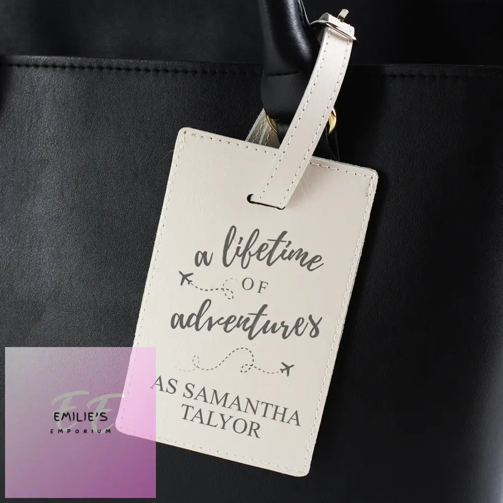 Personalised Lifetime Of Adventures Cream Luggage Tag