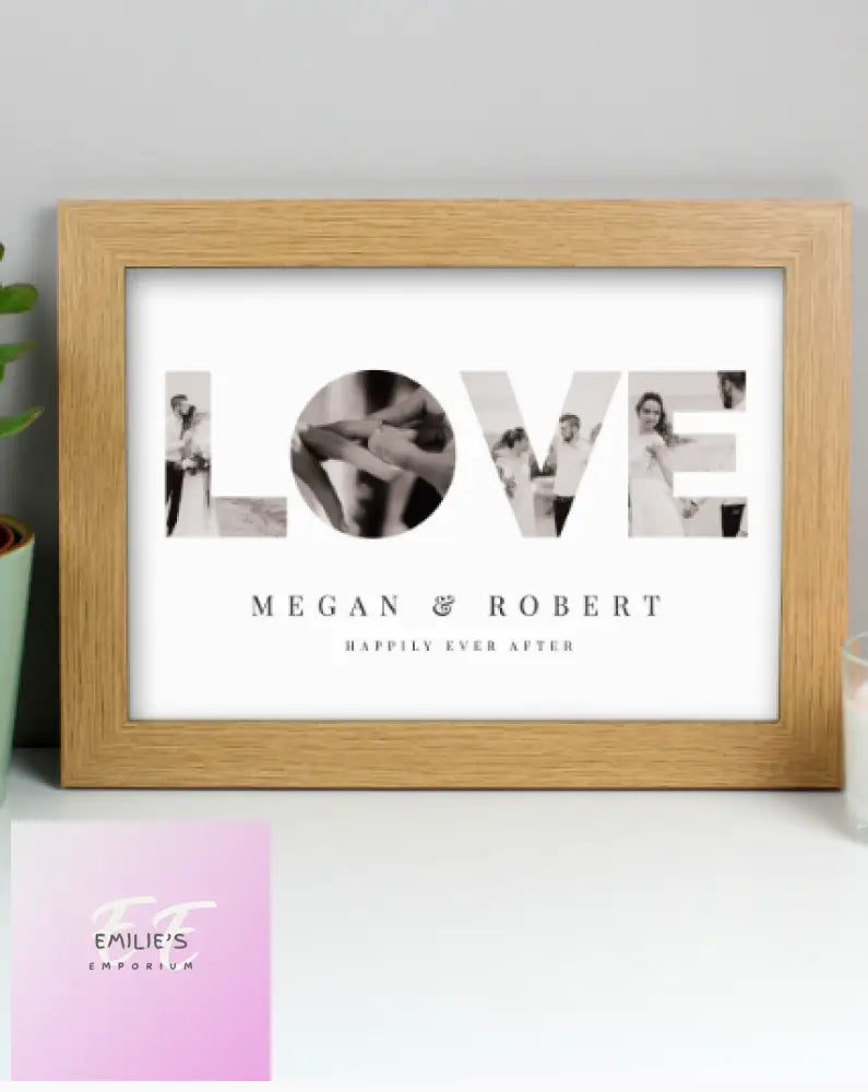 Personalised Love Photo Upload Oak A4 Framed Print