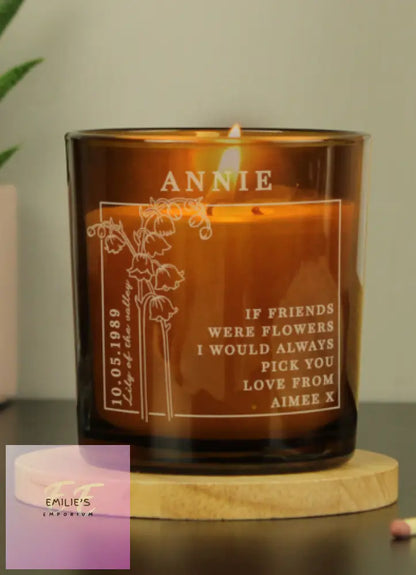 Personalised May Birth Flower Amber Glass Candle