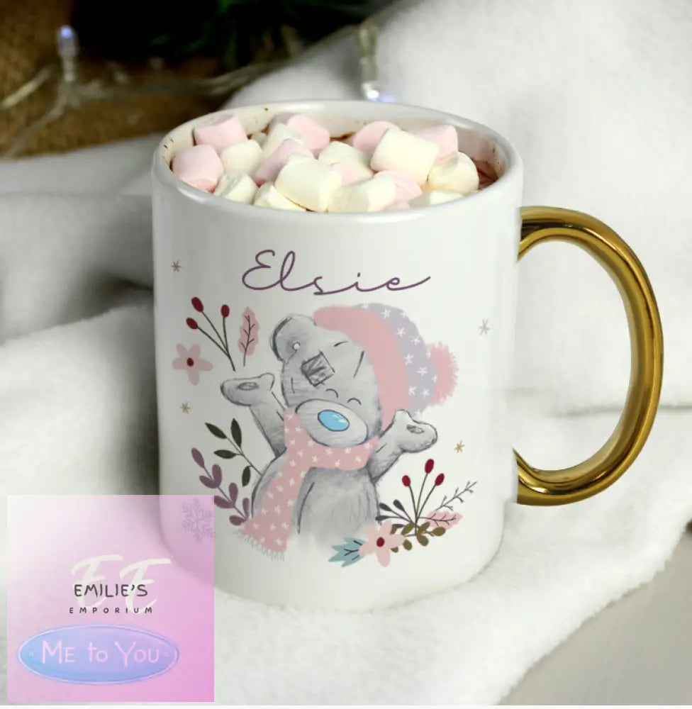 Personalised Me To You Cosy Winter Gold Handled Mug