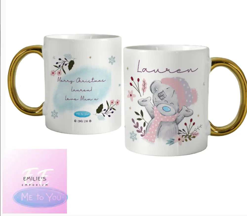 Personalised Me To You Cosy Winter Gold Handled Mug