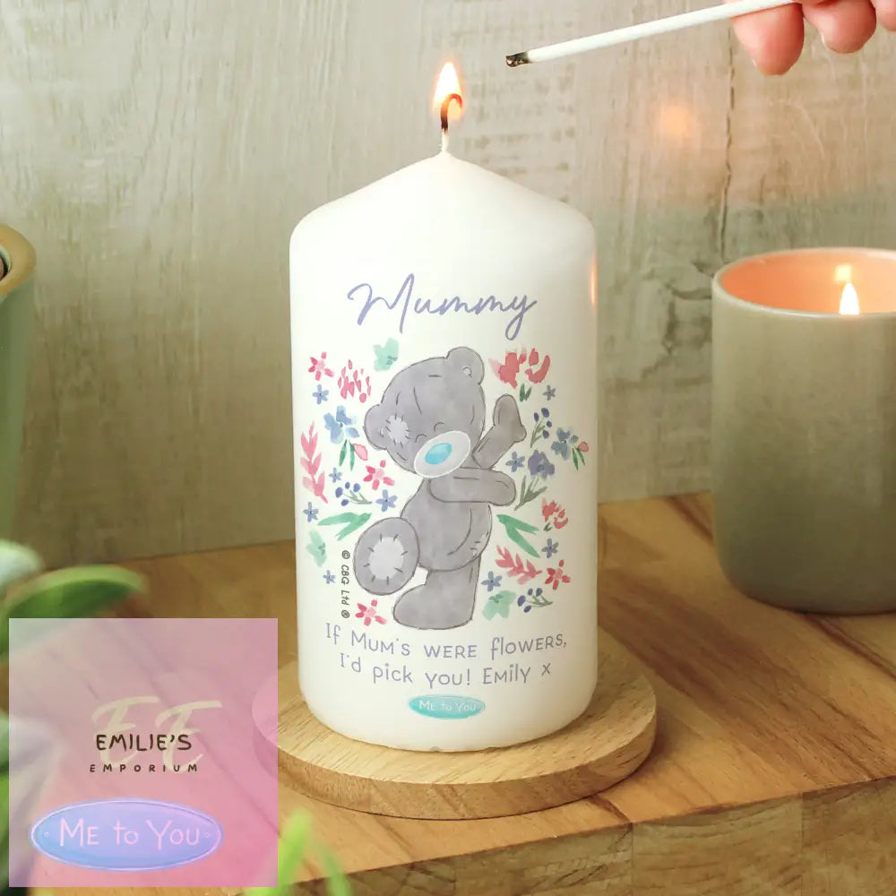 Personalised Me To You Floral Pillar Candle