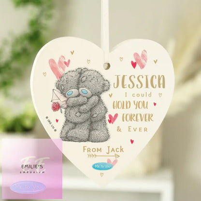 Personalised Me To You Hold Forever Wooden Heart Decoration