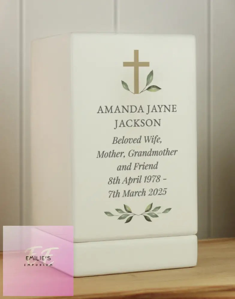 Personalised Memorial Cross Small Wooden Urn