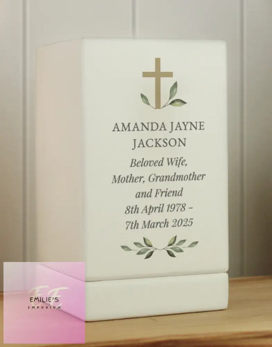 Personalised Memorial Cross Small Wooden Urn