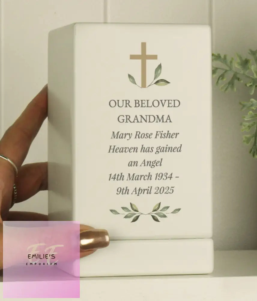 Personalised Memorial Cross Small Wooden Urn