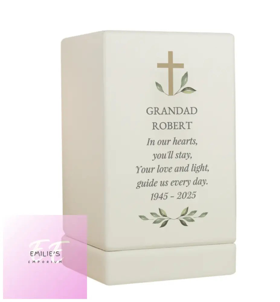 Personalised Memorial Cross Small Wooden Urn