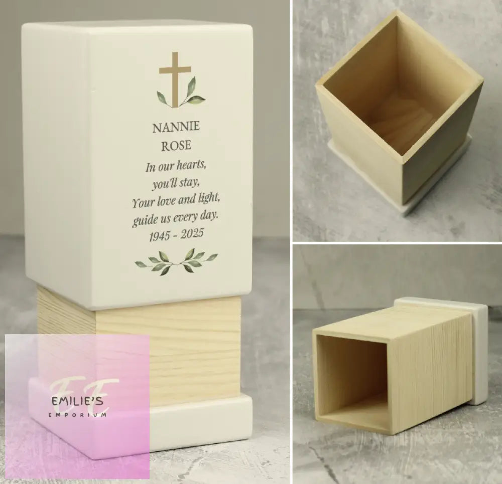 Personalised Memorial Cross Small Wooden Urn