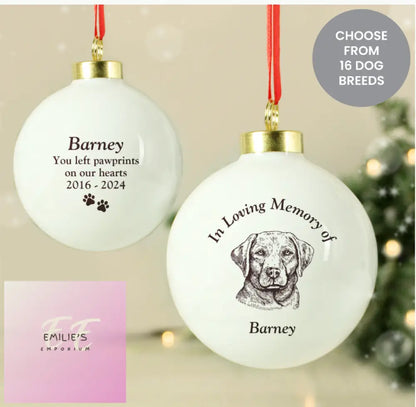 Personalised Memorial Dog Breed Bauble