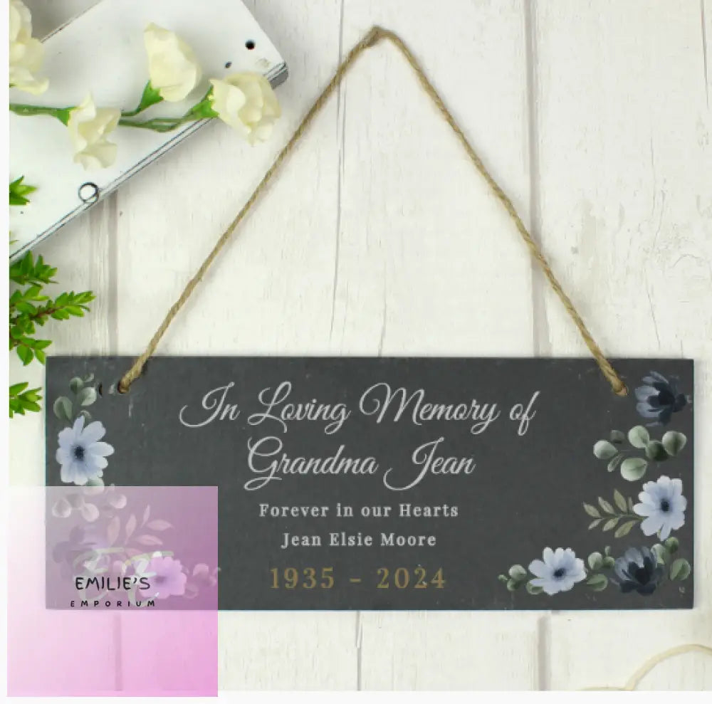 Personalised Memorial Floral Slate Hanging Ornament