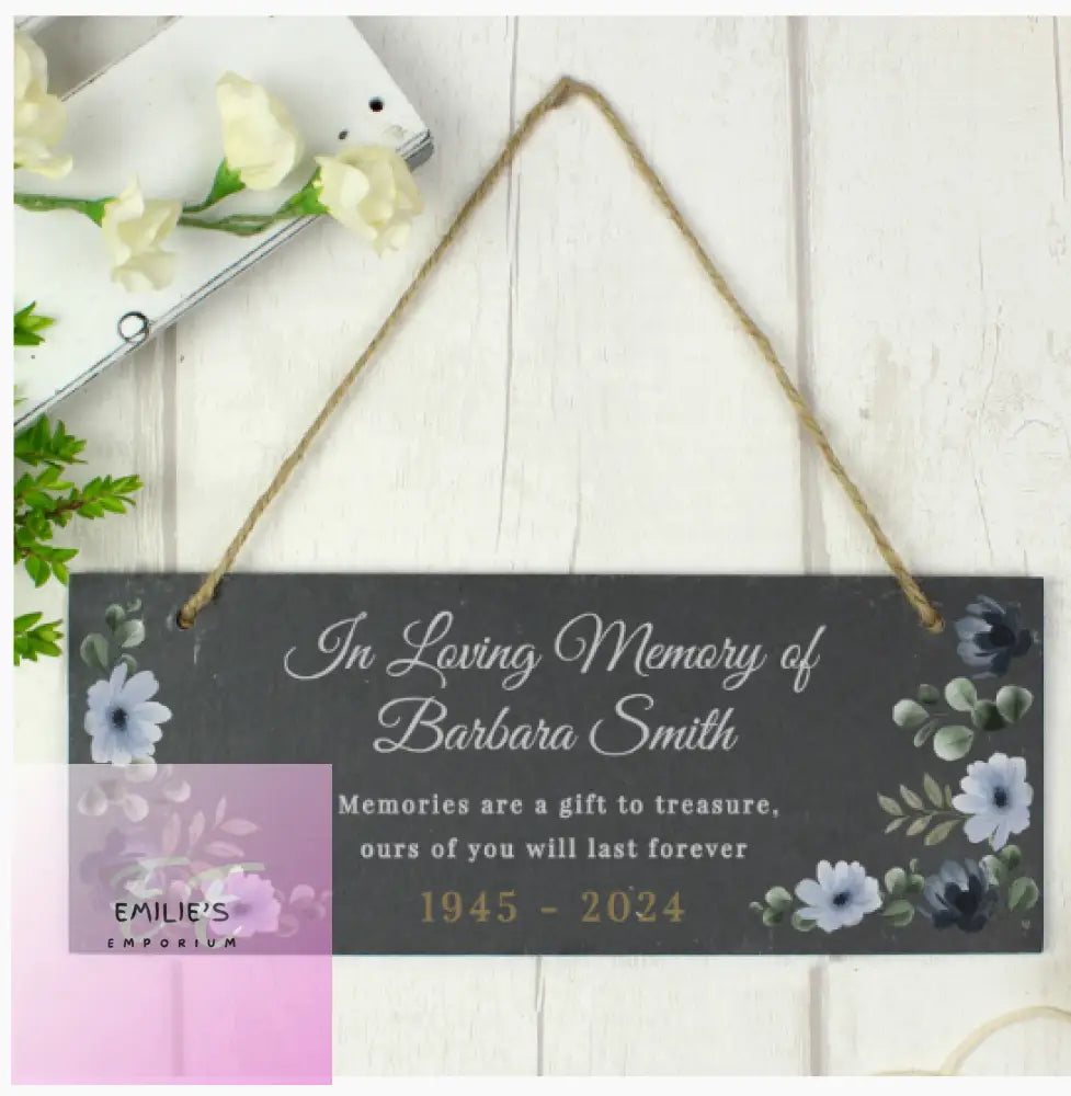 Personalised Memorial Floral Slate Hanging Ornament