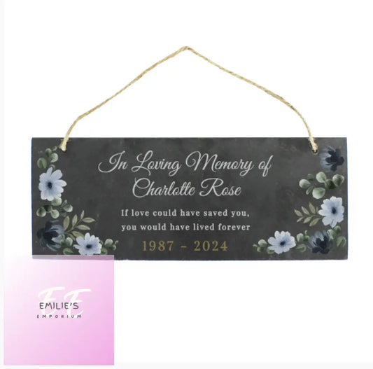 Personalised Memorial Floral Slate Hanging Ornament