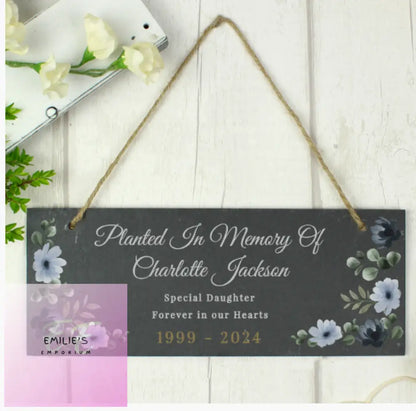 Personalised Memorial Floral Slate Hanging Ornament