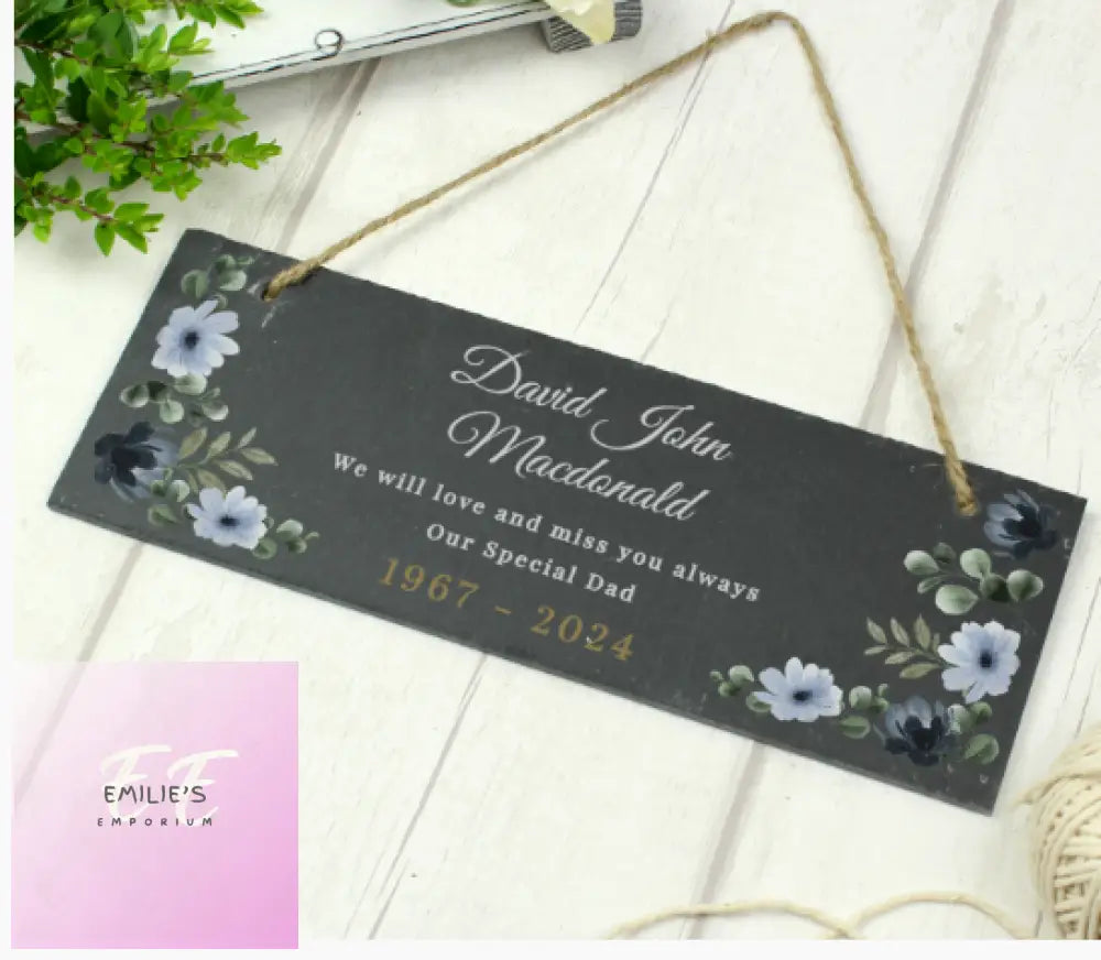 Personalised Memorial Floral Slate Hanging Ornament