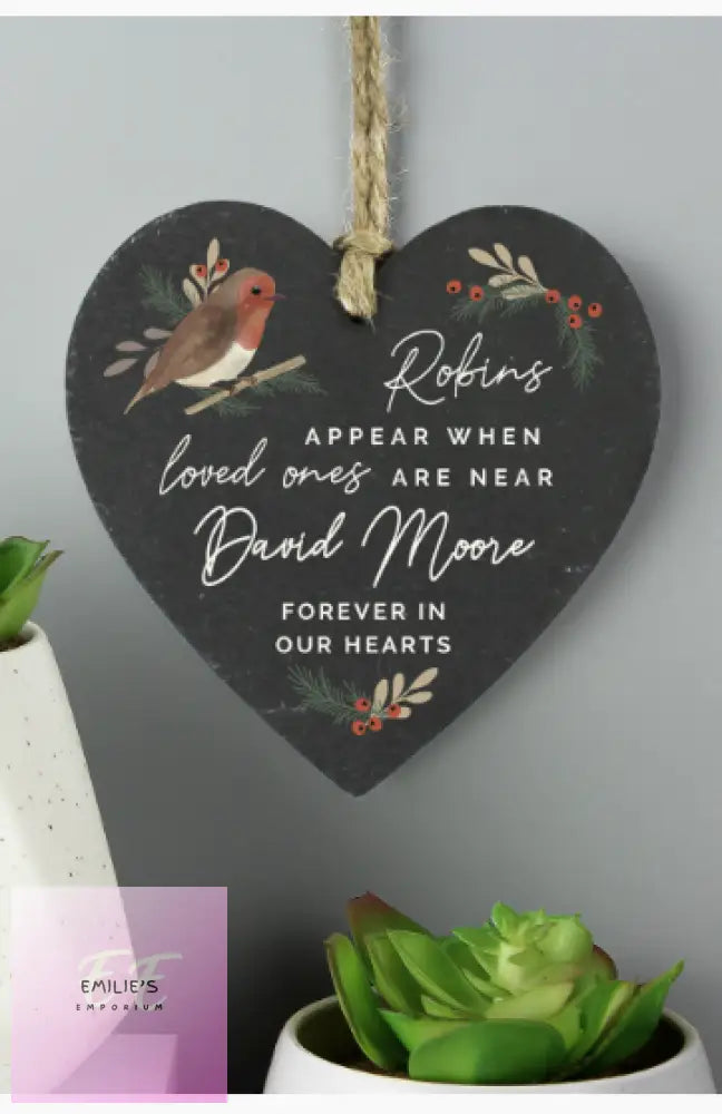 Personalised Memorial Robins Appear Slate Heart