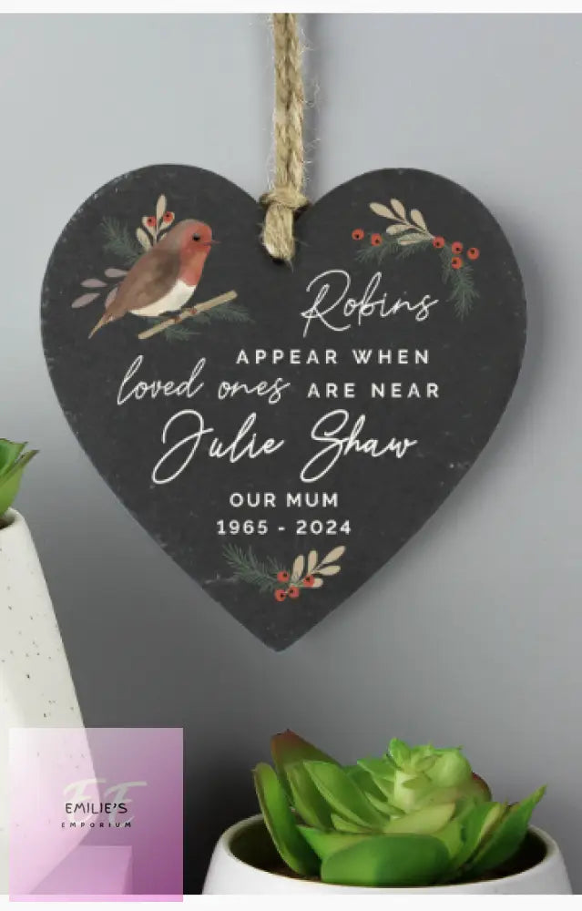 Personalised Memorial Robins Appear Slate Heart