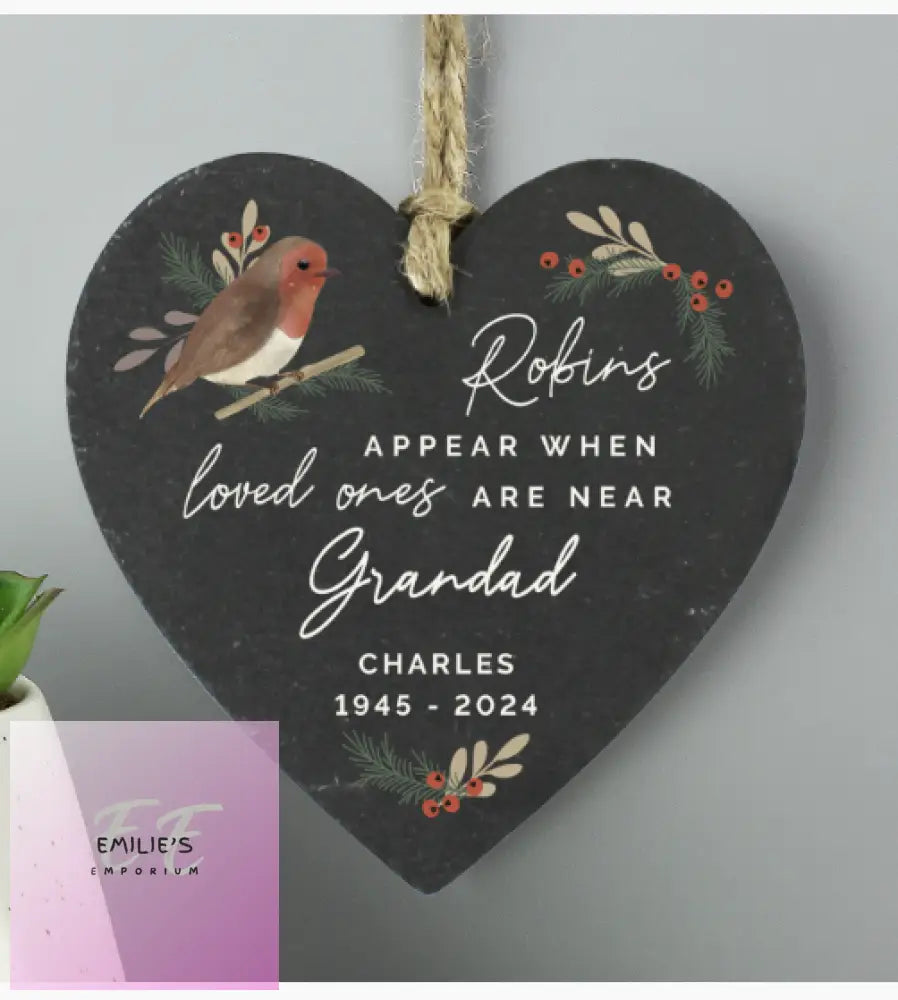 Personalised Memorial Robins Appear Slate Heart