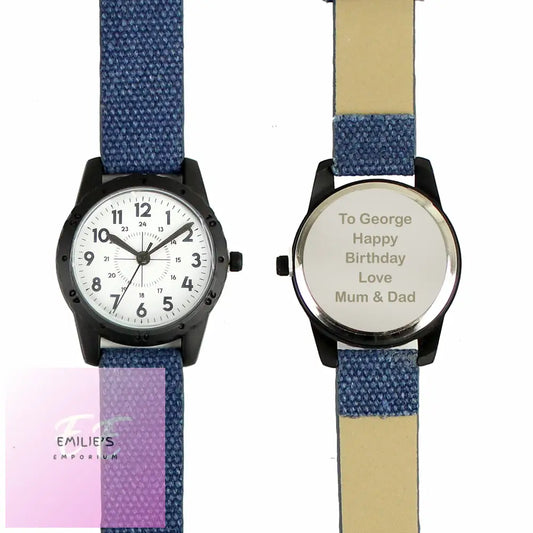 Personalised Mens Matte Black Watch With Grey Strap And Presentation Box