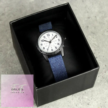 Personalised Mens Matte Black Watch With Grey Strap And Presentation Box