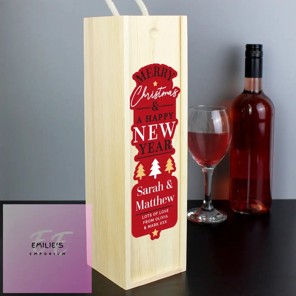 Personalised Merry Christmas & A Happy New Year Wooden Bottle Box