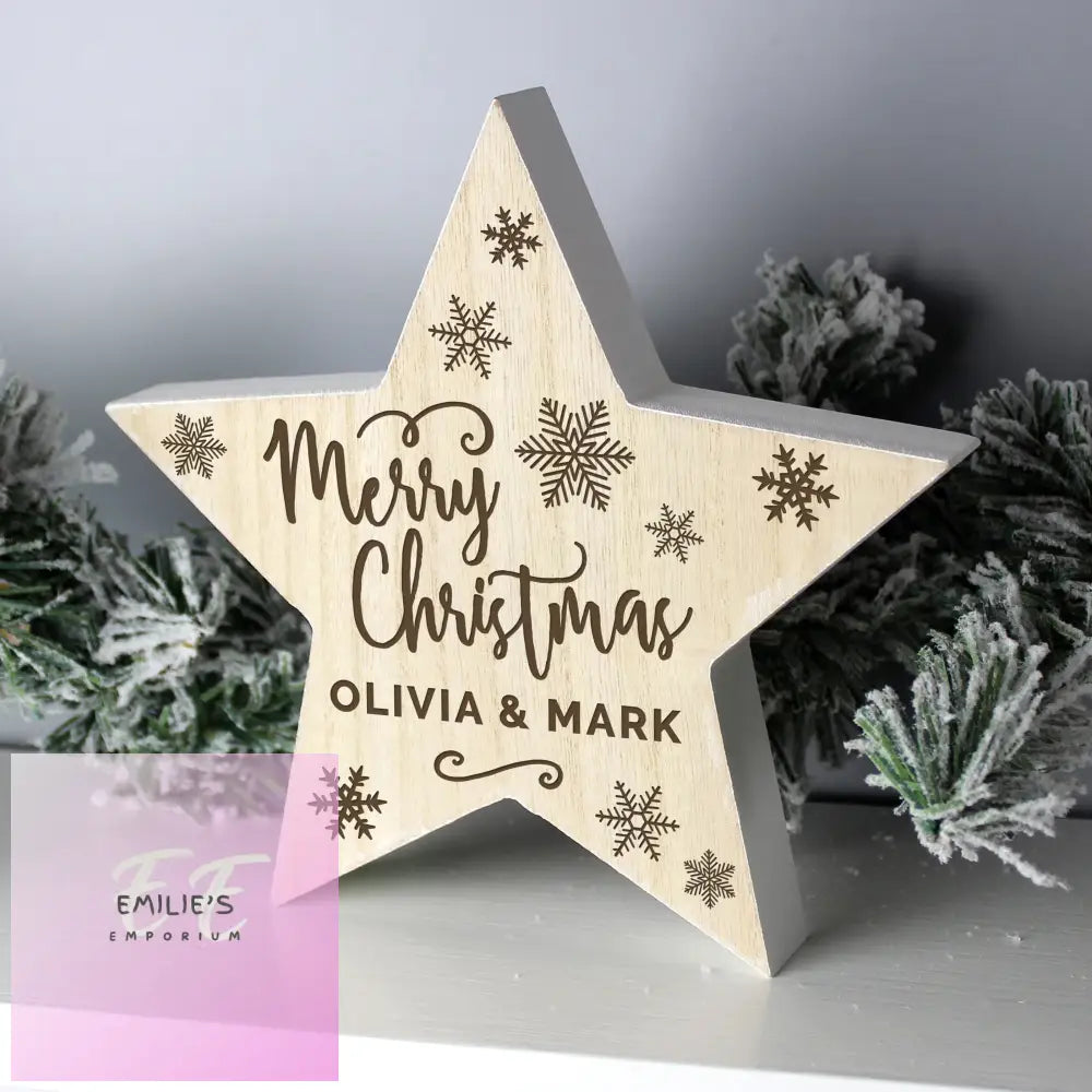 Personalised Merry Christmas Rustic Wooden Star Decoration