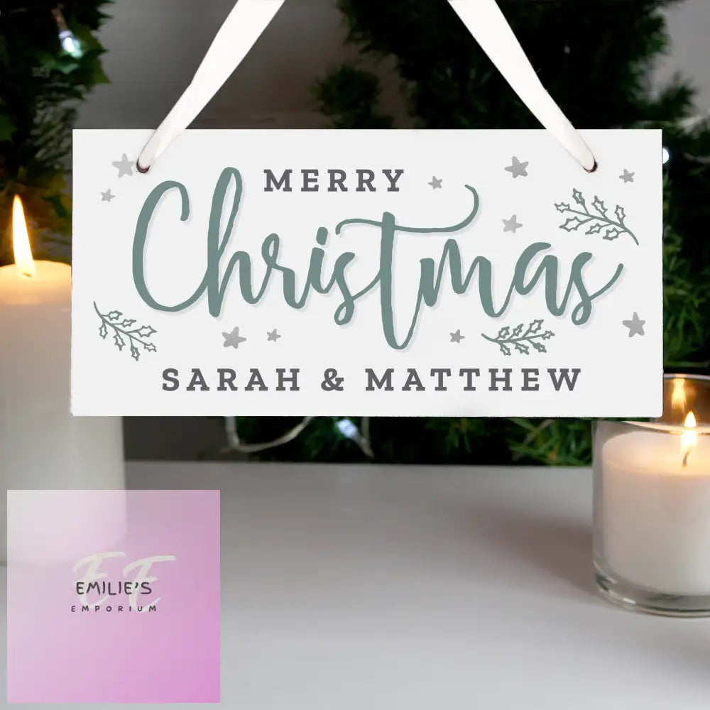 Personalised Merry Christmas White Wooden Sign