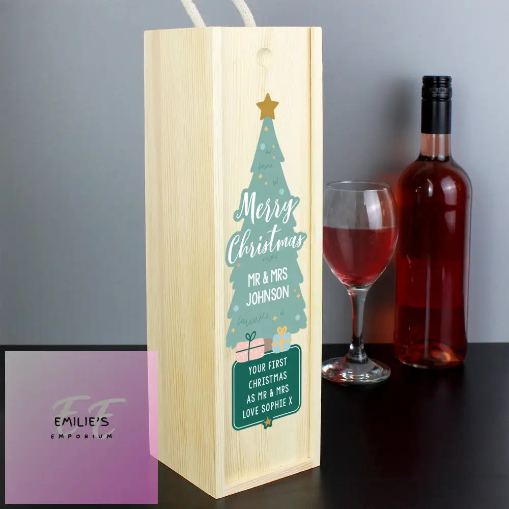 Personalised Merry Christmas Wooden Bottle Box