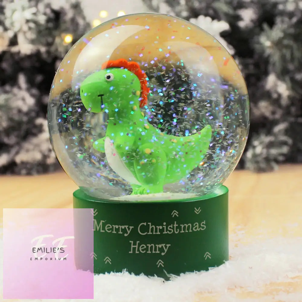 Personalised Message Dinosaur Glitter Snow Globe