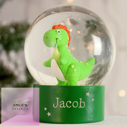 Personalised Message Dinosaur Glitter Snow Globe