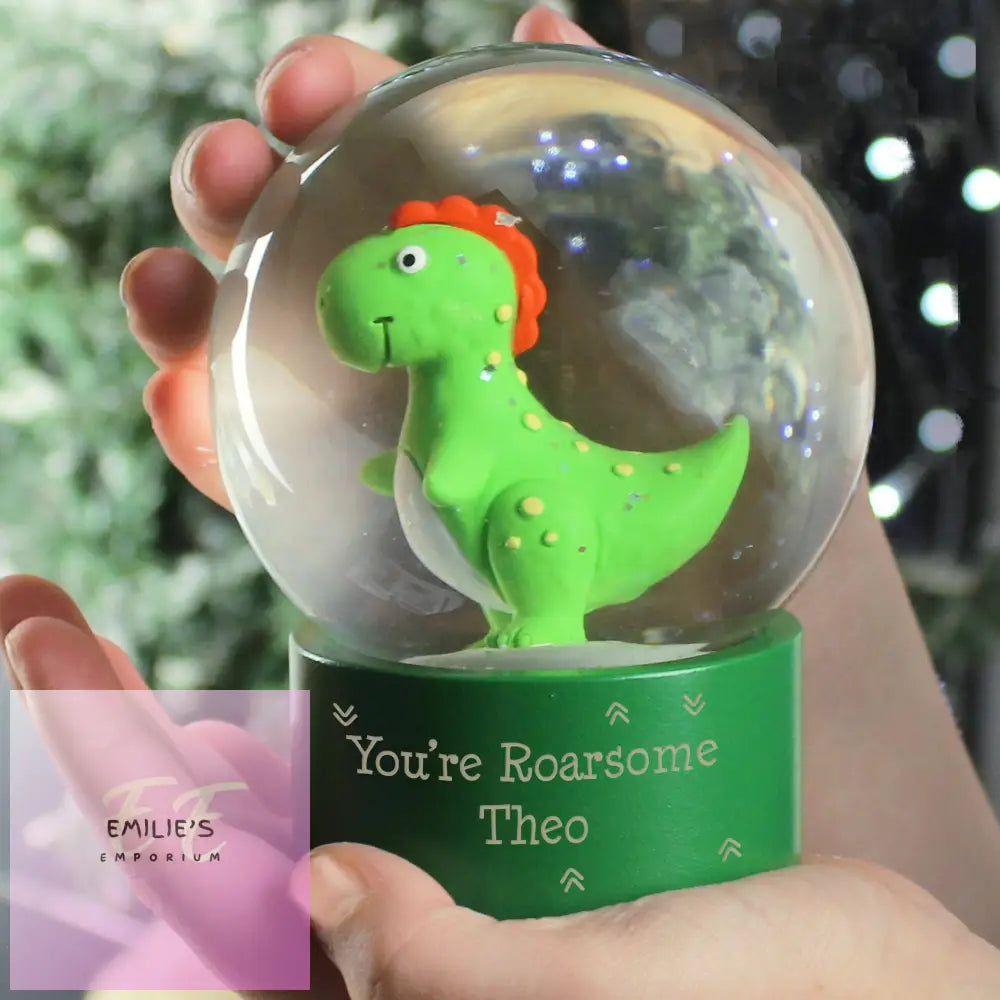 Personalised Message Dinosaur Glitter Snow Globe