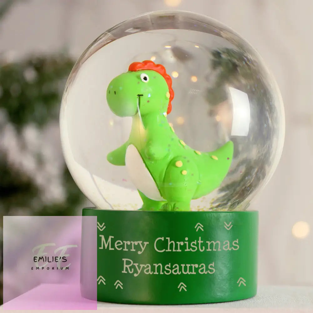 Personalised Message Dinosaur Glitter Snow Globe