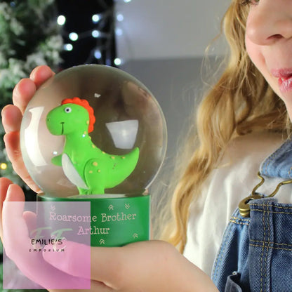 Personalised Message Dinosaur Glitter Snow Globe