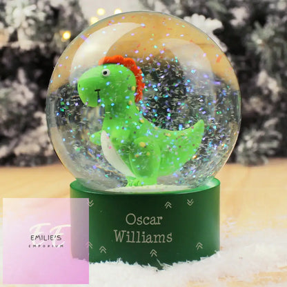 Personalised Message Dinosaur Glitter Snow Globe