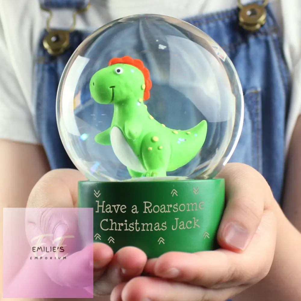 Personalised Message Dinosaur Glitter Snow Globe