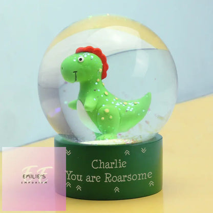 Personalised Message Dinosaur Glitter Snow Globe