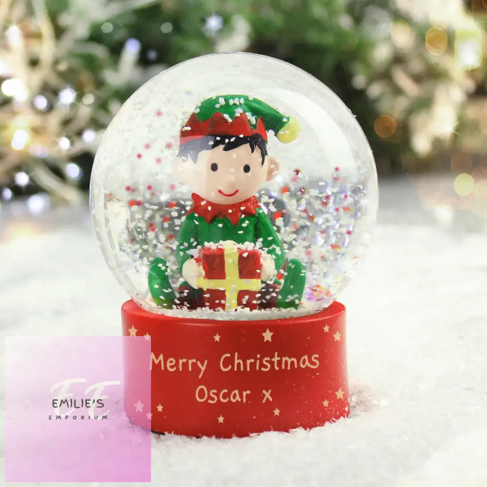 Personalised Message Elf Glitter Snow Globe