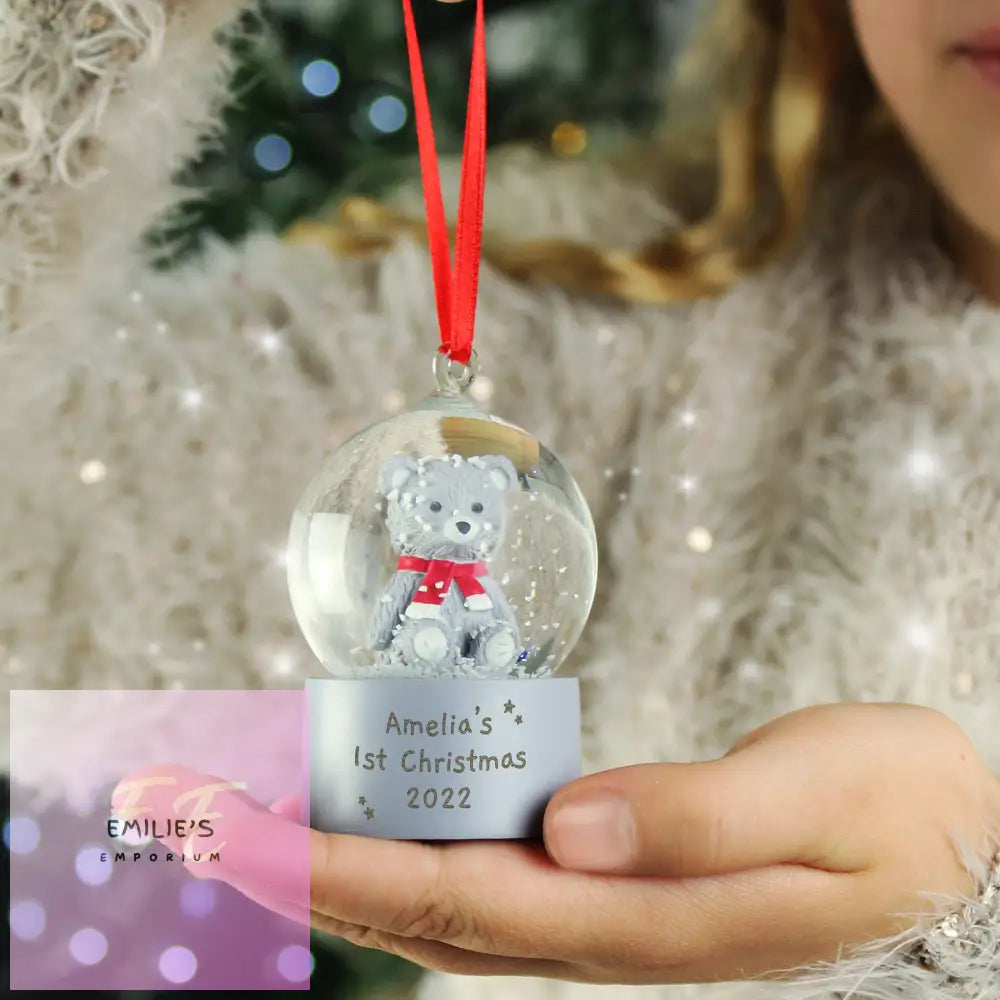 Personalised Message Teddy Bear Glitter Snow Globe Tree Decoration