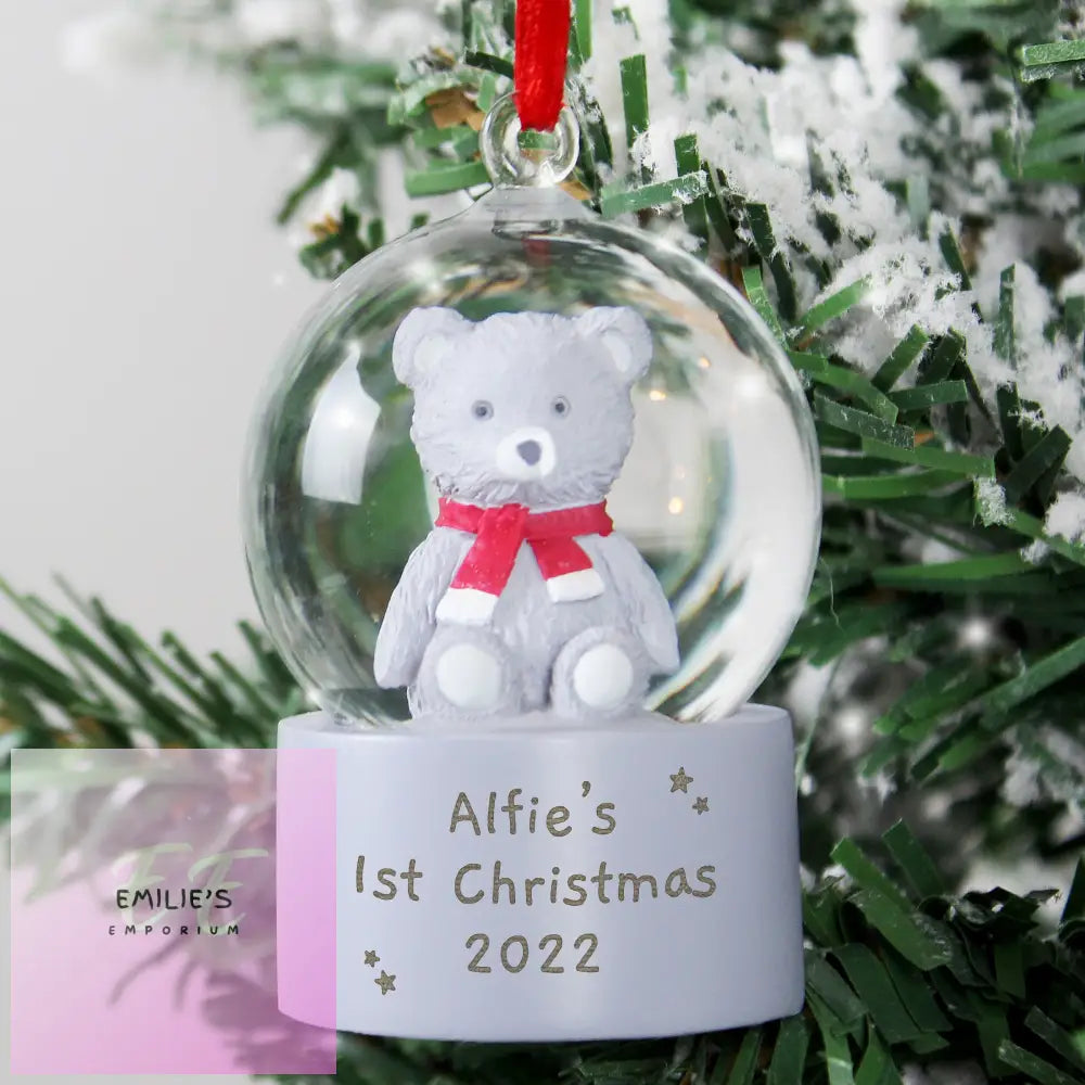 Personalised Message Teddy Bear Glitter Snow Globe Tree Decoration