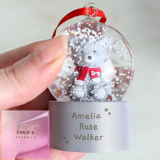 Personalised Message Teddy Bear Glitter Snow Globe Tree Decoration