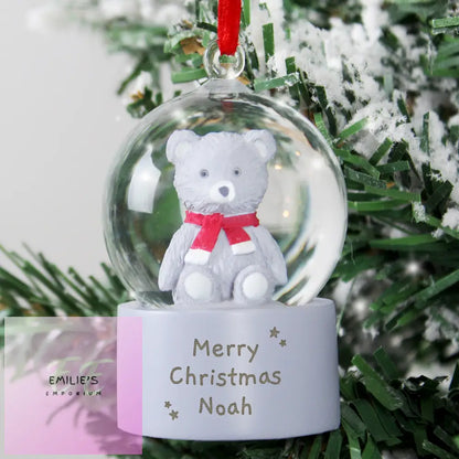 Personalised Message Teddy Bear Glitter Snow Globe Tree Decoration