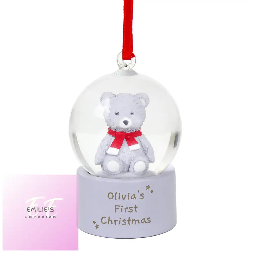 Personalised Message Teddy Bear Glitter Snow Globe Tree Decoration