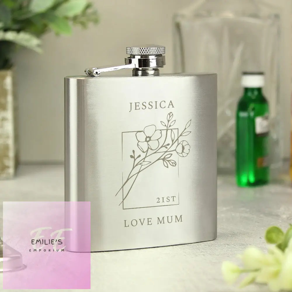 Personalised Monochrome Floral Wedding Party Hip Flask