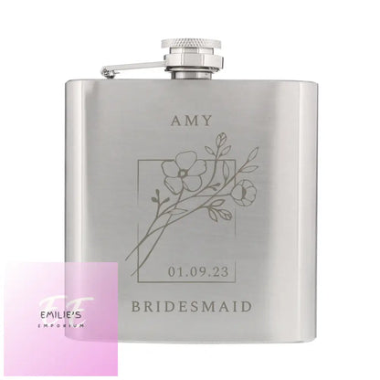 Personalised Monochrome Floral Wedding Party Hip Flask
