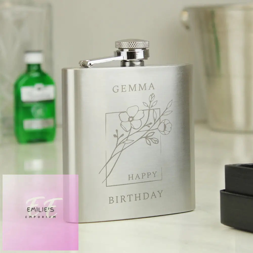 Personalised Monochrome Floral Wedding Party Hip Flask
