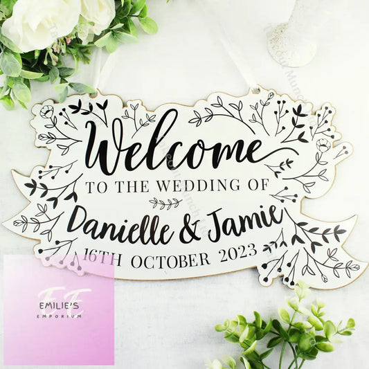 Personalised Monochrome Floral Wedding Wooden Hanging Decoration