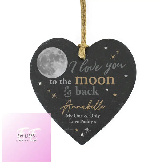 Personalised Moon And Back Slate Heart Decoration
