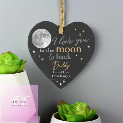 Personalised Moon And Back Slate Heart Decoration