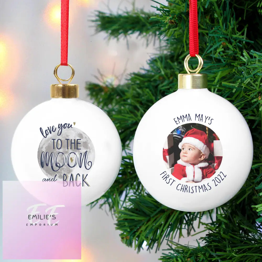 Personalised Moon & Back Photo Upload Bauble